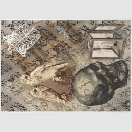 ハロウィンフクロウとスカルヴィンテージ模様 薄葉紙 (正面)