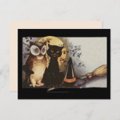 ハロウィンフクロウと猫はがき ポストカード (正面/裏面)