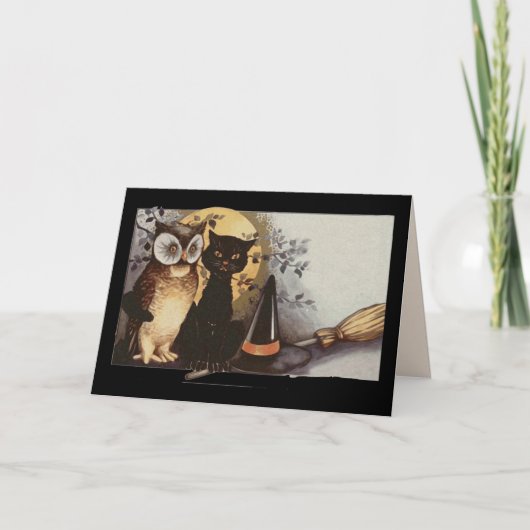 ハロウィンフクロウと猫グリーティングカード カード (正面)