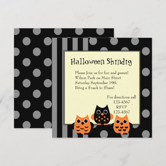 ハロウィンフクロウ 招待状 (正面/裏面)