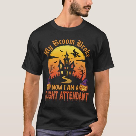 ハロウィンフライトアテンダント魔女の箒デザイン Tシャツ (正面)