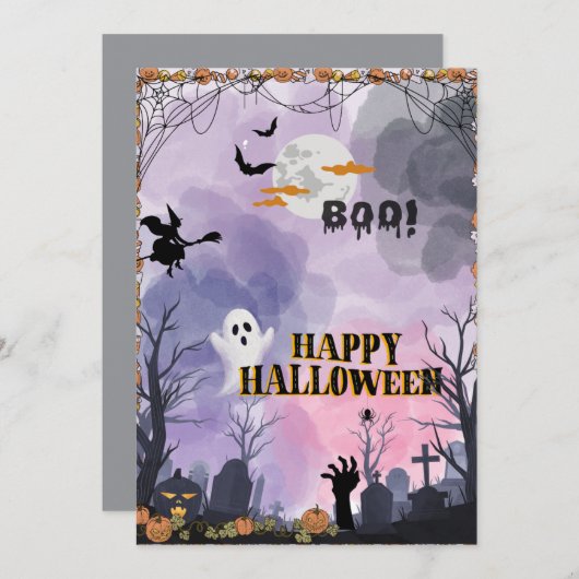 ハロウィンフラットカード不気味 – グリーティングカード ノートカード (正面/裏面)