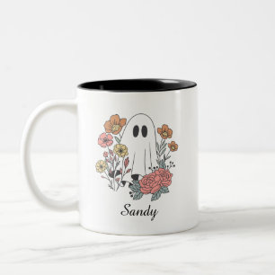 ハロウィンフラワーかわいいお化けイニシャル 名前 ツートーンマグカップ