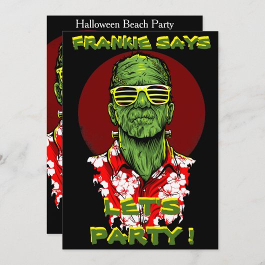 ハロウィンフランケンシュタインのビーチのパーティの招待状 招待状 (正面/裏面)