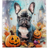 ハロウィンフランスのブルドッグとカボチャ怖い シャワーカーテン (正面)