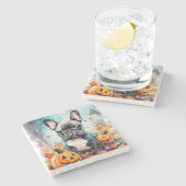 ハロウィンフランスのブルドッグとカボチャ怖い ストーンコースター (横)