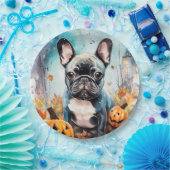 ハロウィンフランスのブルドッグとカボチャ怖い ペーパープレート (パーティー)