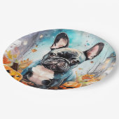 ハロウィンフランスのブルドッグとカボチャ怖い ペーパープレート (アングル)