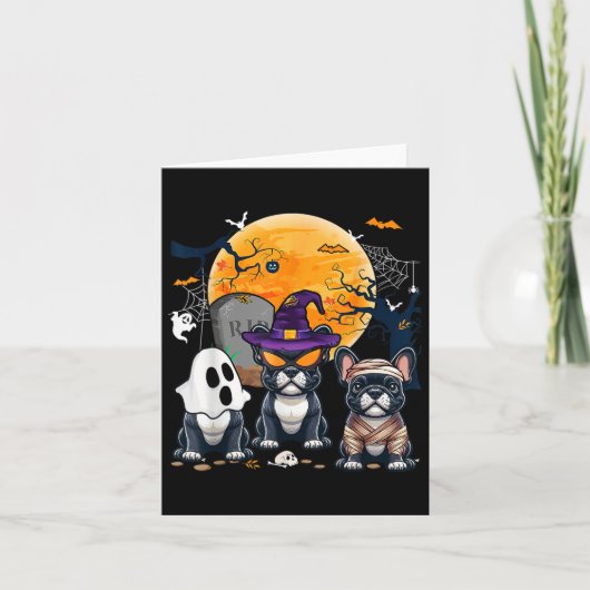 ハロウィンフランスのブルドッグコスプレ魔女幽霊ママ カード (正面)