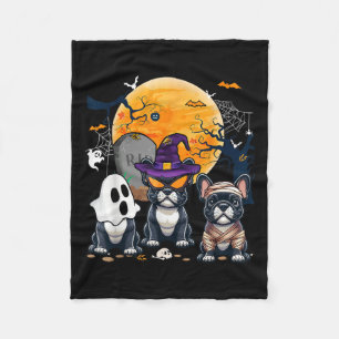 ハロウィンフランスのブルドッグコスプレ魔女幽霊ママ フリースブランケット