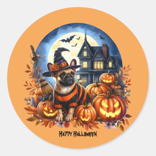 ハロウィンフランスのブルドッグ ラウンドシール (正面)