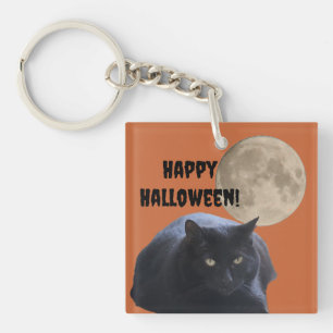 ハロウィンフルムーンブラックキャット キーホルダー