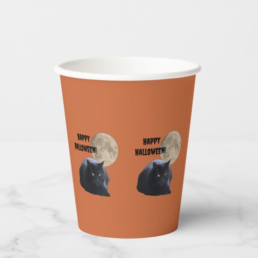 ハロウィンフルムーンブラックキャット 紙コップ (正面)
