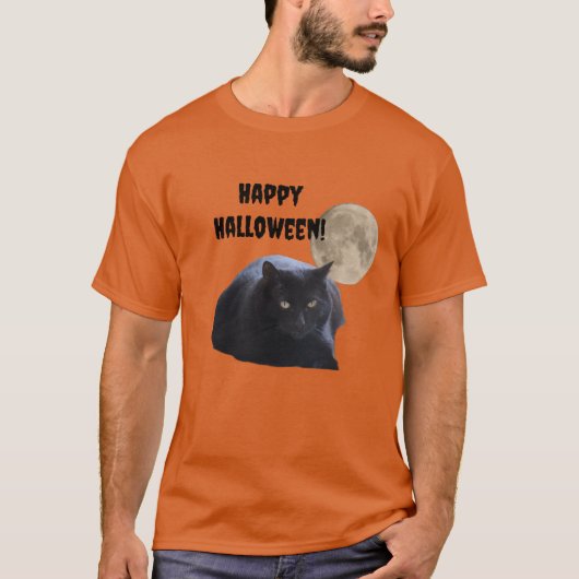 ハロウィンフルムーンブラックキャット Tシャツ (正面)