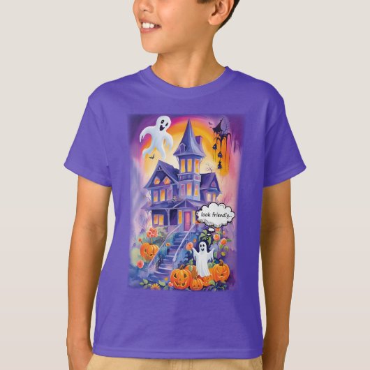 ハロウィンフレンドリー幽霊の表示おもしろい Tシャツ (正面)