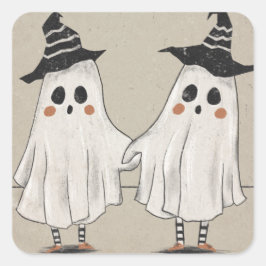 ハロウィンフレンドリー幽霊ツインズ スクエアシール