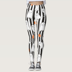 ハロウィンフレンドリー幽霊及びカボチャ模様 レギンス