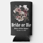 ハロウィンブライダルシャワー フローラルスカル 花嫁または死 花嫁のシャワー スリム缶クーラー (裏面)