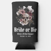 ハロウィンブライダルシャワー フローラルスカル 花嫁または死 花嫁のシャワー スリム缶クーラー (正面)