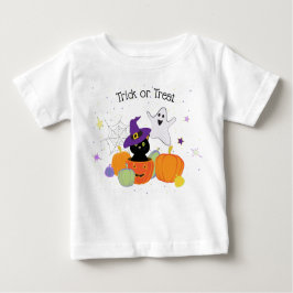 ハロウィンブラックかわいい猫とカボチャ ベビーTシャツ