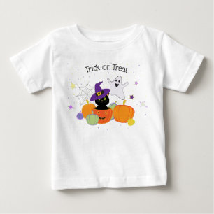 ハロウィンブラックかわいい猫とカボチャ ベビーTシャツ