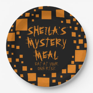 ハロウィンブラックオレンジスクエアネー不気味ムフード ペーパープレート