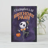 ハロウィンブラックオレンジ不気味かわいい1歳の誕生日 招待状 (スタンド正面)
