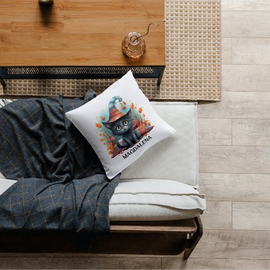 ハロウィンブラックキャットウォーター色 クッション