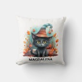 ハロウィンブラックキャットウォーター色 クッション (正面)