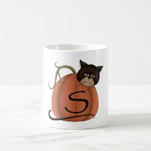 ハロウィンブラックキャットカボチャイニシャルS コーヒーマグカップ