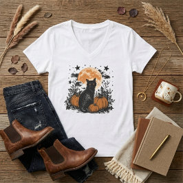ハロウィンブラックキャットパンプキン Tシャツ