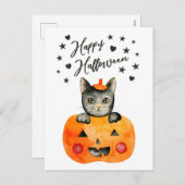 ハロウィンブラックキャット・イン・ジャック・オランタン シーズンポストカード (正面/裏面)