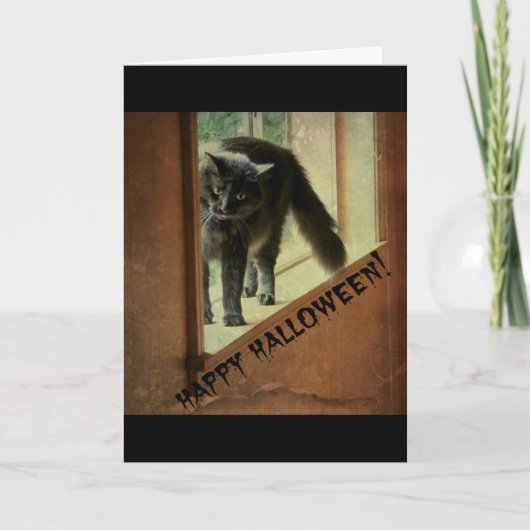 ハロウィンブラックキャット、楽しい時間を！ カード (正面)