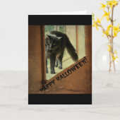 ハロウィンブラックキャット、楽しい時間を！ カード (黄色い花)