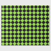 ハロウィンブラックグリーン市松模様に誕生日カスタム文字 ラッピングペーパー (フラット)