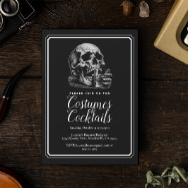 ハロウィンブラックヴィンテージスカル衣装パーティー 招待状
