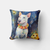 ハロウィンブルテリアとカボチャ怖 クッション (正面)