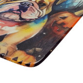 ハロウィンブルドッグとカボチャ怖い カッティングボード (角)