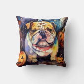 ハロウィンブルドッグとカボチャ怖い クッション (正面)
