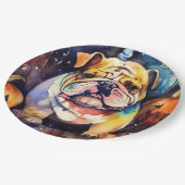 ハロウィンブルドッグとカボチャ怖い ペーパープレート (アングル)