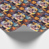 ハロウィンブルドッグとカボチャ怖い ラッピングペーパー (角)