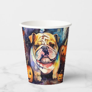 ハロウィンブルドッグとカボチャ怖い 紙コップ