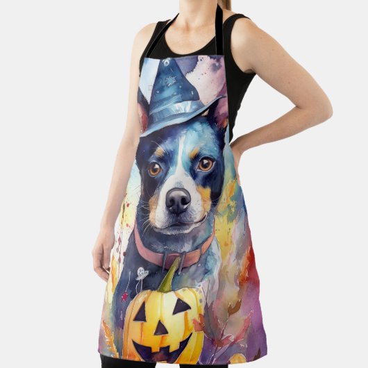 ハロウィンブルーヘラーとカボチャ怖い エプロン (インサイチュ)