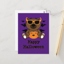ハロウィンベアパンプキンかわいいパープル ポストカード