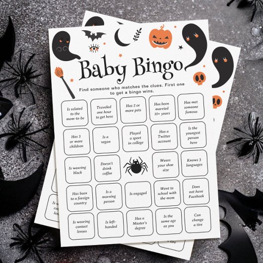 ハロウィンベイビーシャワーのゲストビンゴカード探し 招待状