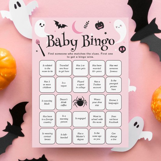 ハロウィンベイビーシャワーのゲストビンゴゲーム探し 招待状