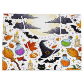 ハロウィンベクターアート 魔女 黒猫 かぼちゃ ラージペーパーバッグ (裏面)