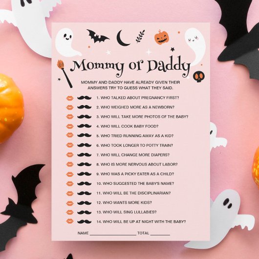ハロウィンベビーガールシャワーのゲストが誰か当てるゲームカード 招待状
