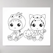 ハロウィンベビーキャットドラゴン衣装カラーリングページ ポスター (正面)