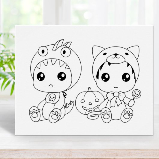 ハロウィンベビーキャットドラゴン衣装カラーリングページ ポスター